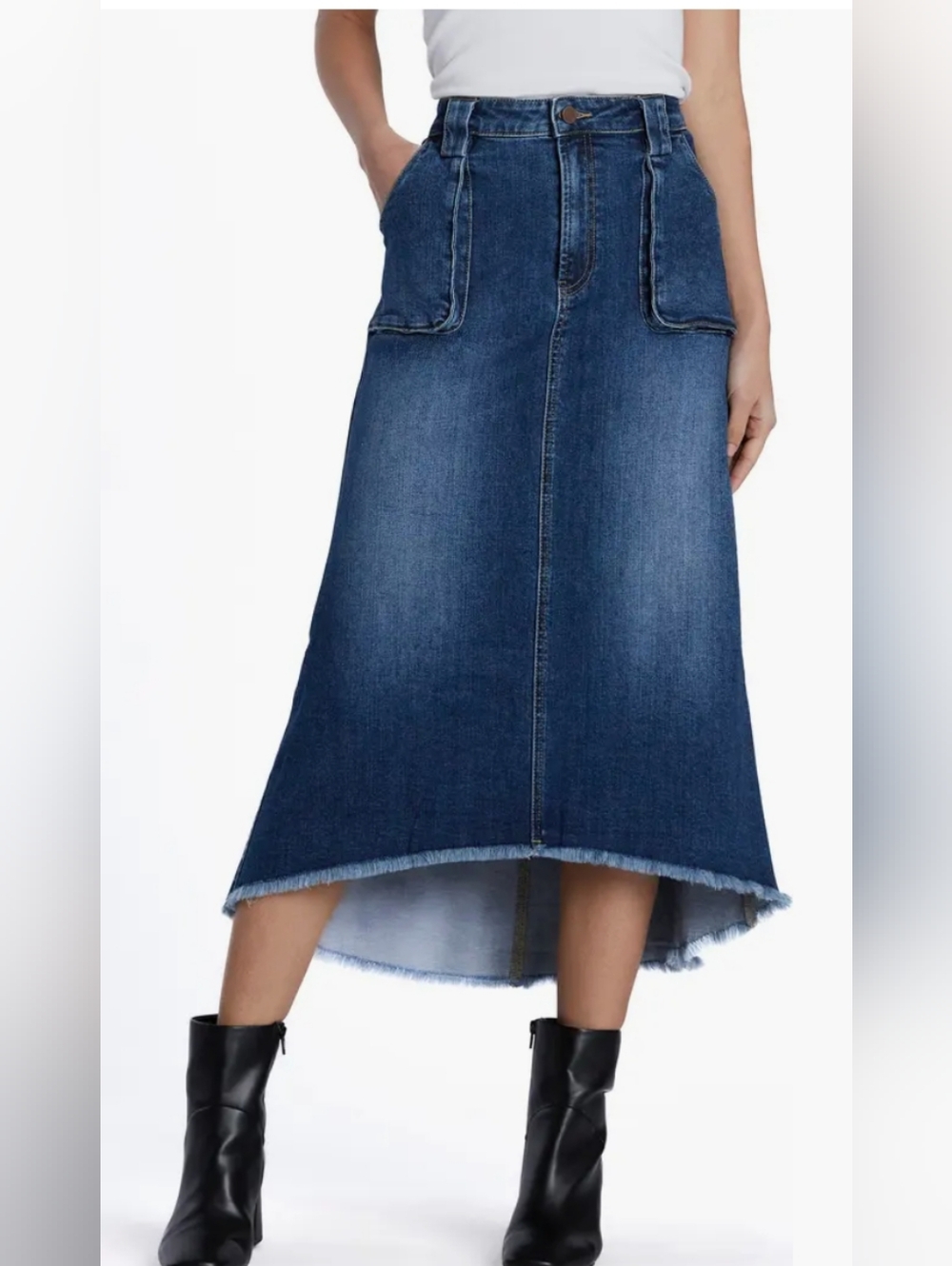 Wash Lab Denim Patch Pocket Denim Midi Skirt